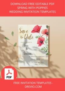 FREE Editable PDF - Spring With Poppies Wedding Invitation Templates