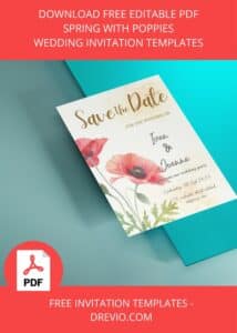 FREE Editable PDF - Spring With Poppies Wedding Invitation Templates
