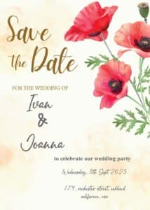 FREE Editable PDF - Spring With Poppies Wedding Invitation Templates