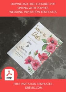FREE Editable PDF - Spring With Poppies Wedding Invitation Templates