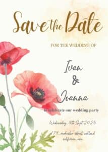 FREE Editable PDF - Spring With Poppies Wedding Invitation Templates
