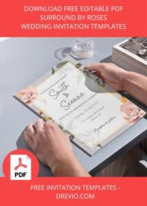 FREE Editable PDF - Surround By Roses Wedding Invitation Templates