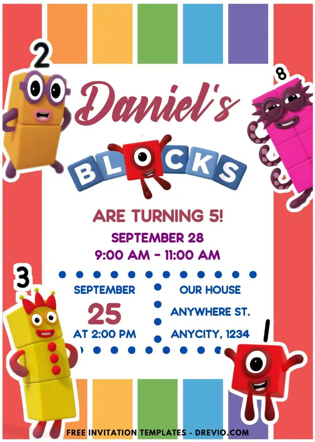Numberblocks Birthday Party Templates