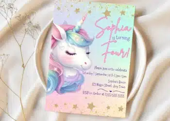 Unicorn Birthday Invitations (Credit: ollieandhank)