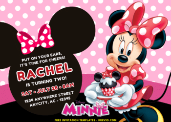 Minnie Mouse in lovely Pink Polka Dot Dress Birthday Party Invitations
