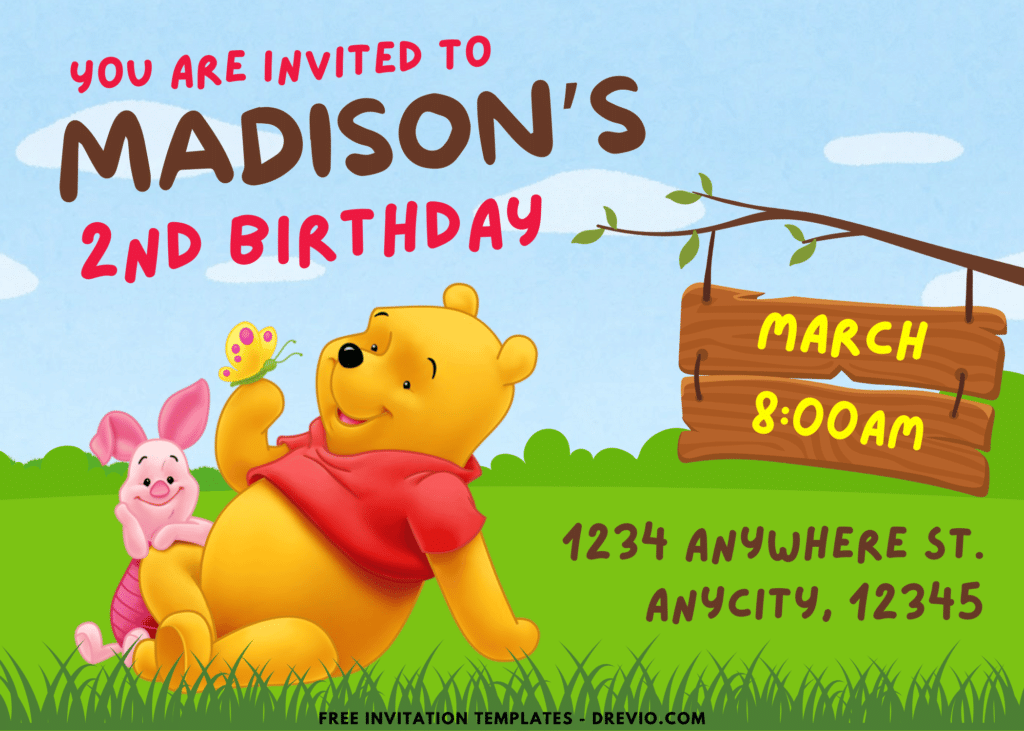 Winnie The Pooh and Piglet Birthday Party Invitations