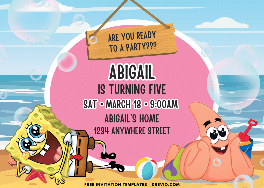 SpongeBob SquarePants and Patrick Star Birthday Party Invitations