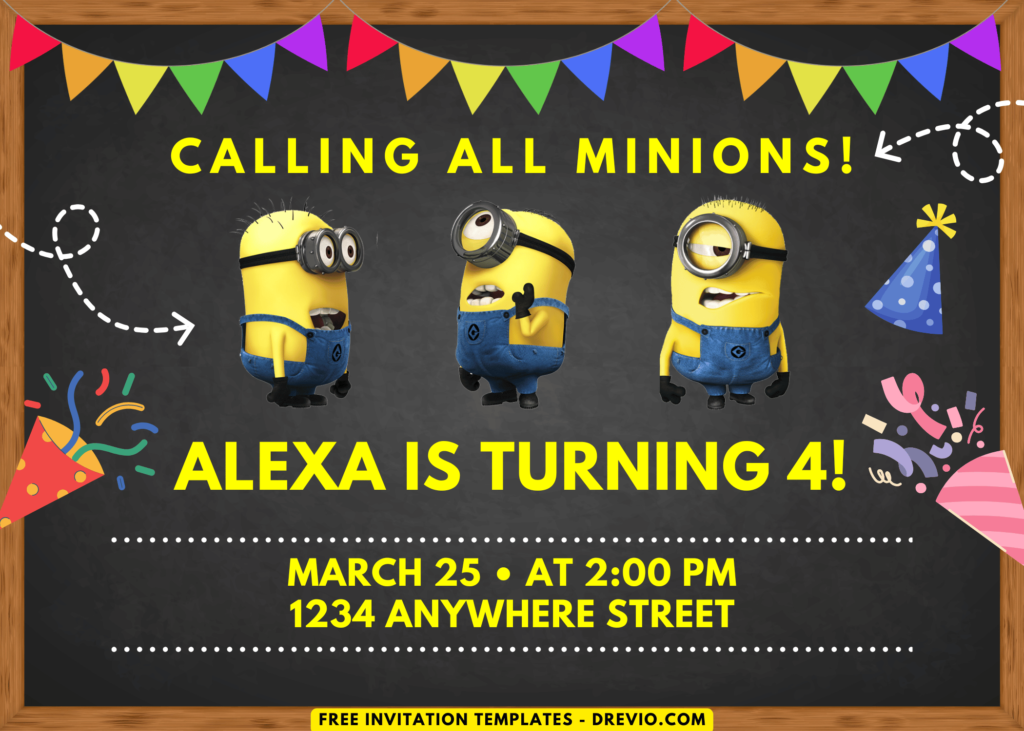 Chalkboard Minions Birthday Party Invitations