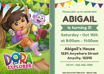 Dora and Boots Swinging on a vine Jungle Birthday Party Invitations