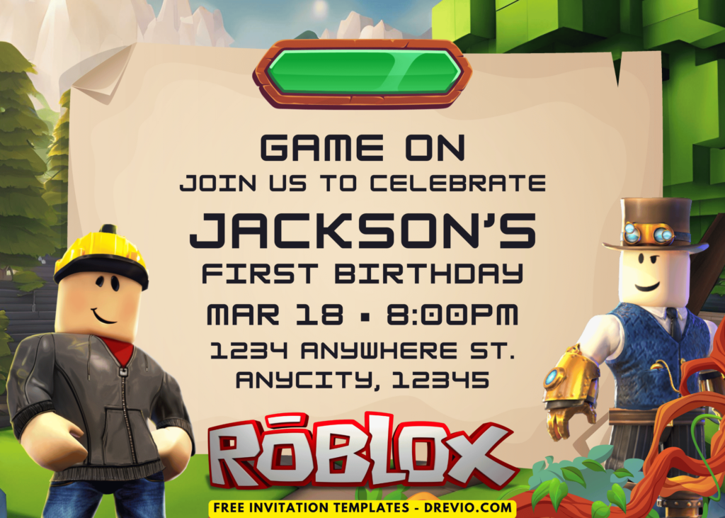 Roblox Kids Birthday Party Invitations