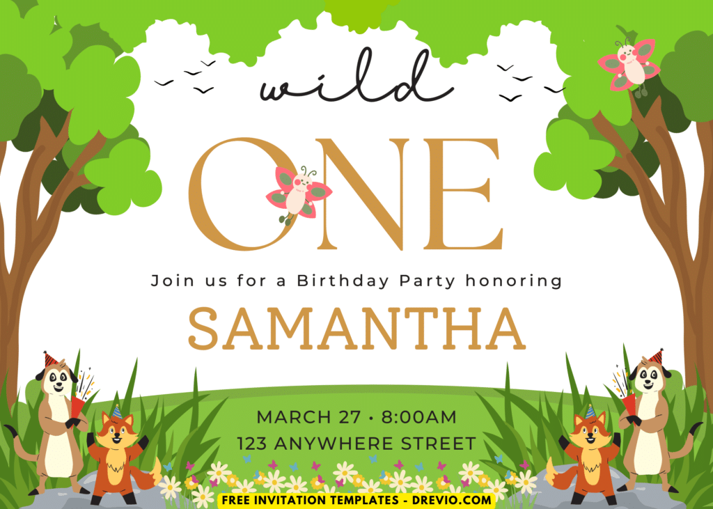 Jungle Animal Birthday Party Invitations