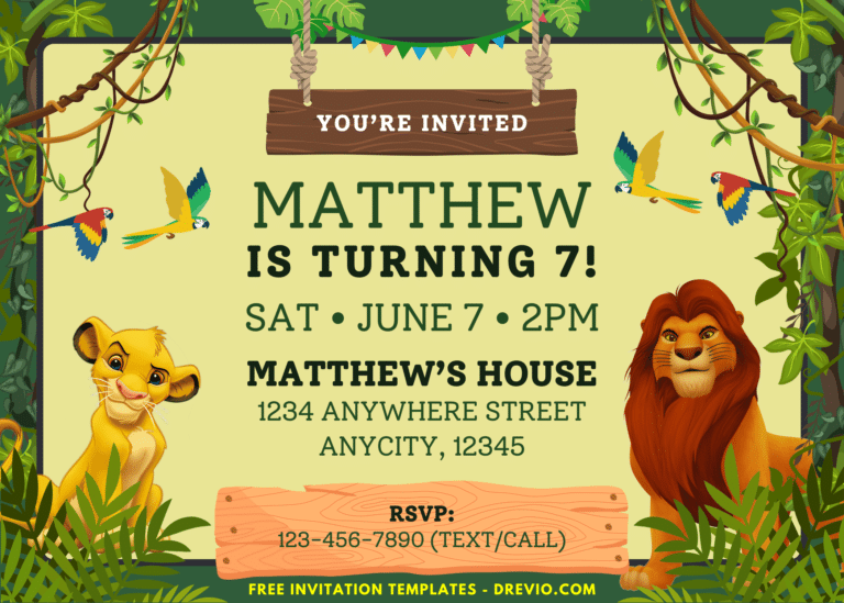 Simba And Mufasa Lion King Birthday Party Invitations