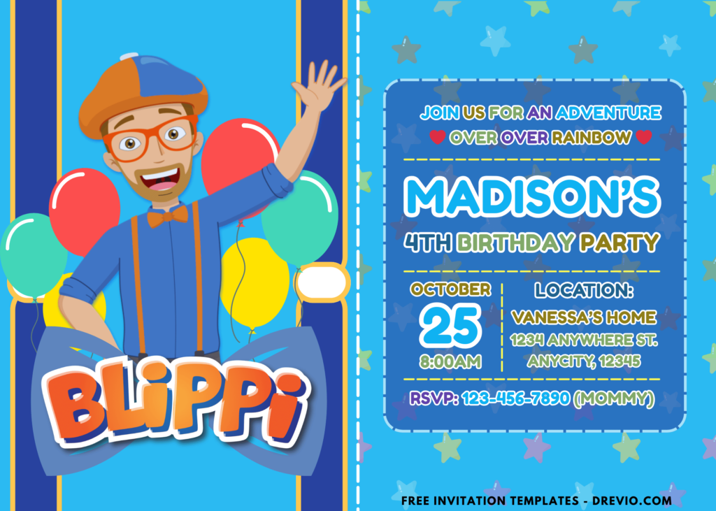 Blippi Suspender Birthday Party Invitations