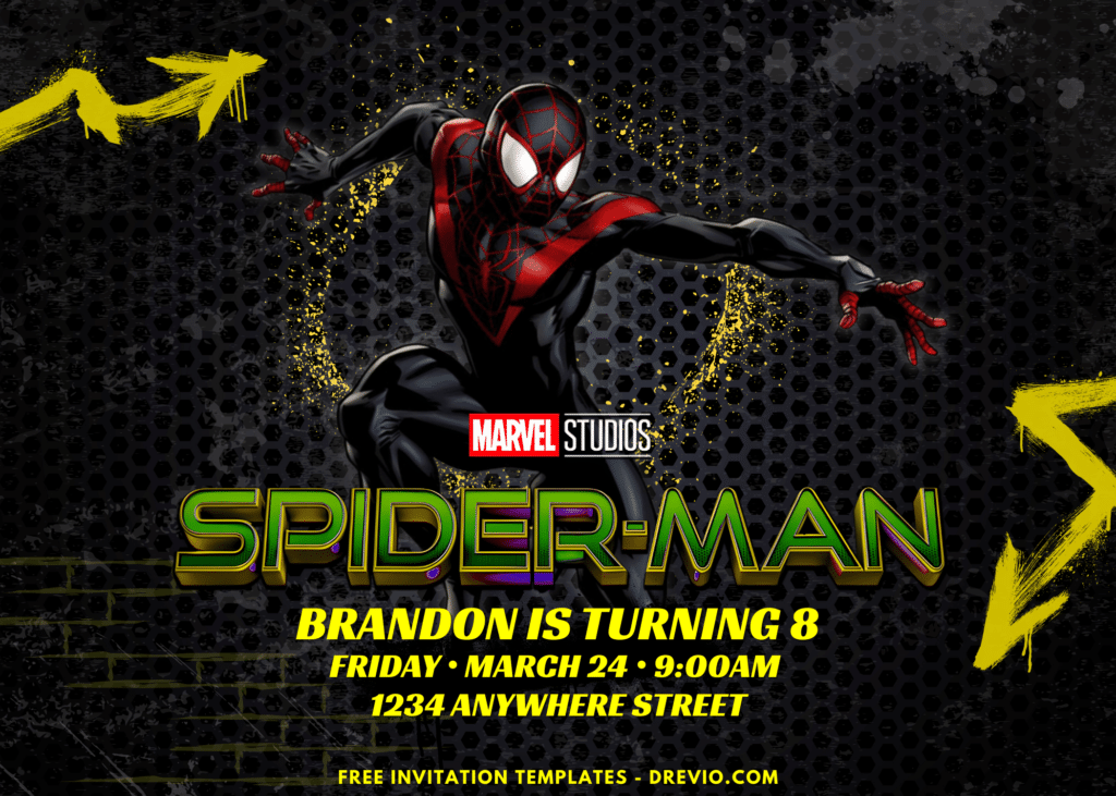 Neon Spiderman Miles Morales Birthday Party Invitations