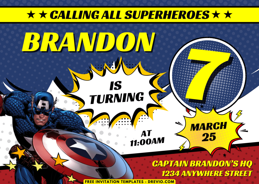 Avengers Captain America Birthday Party Invitations 