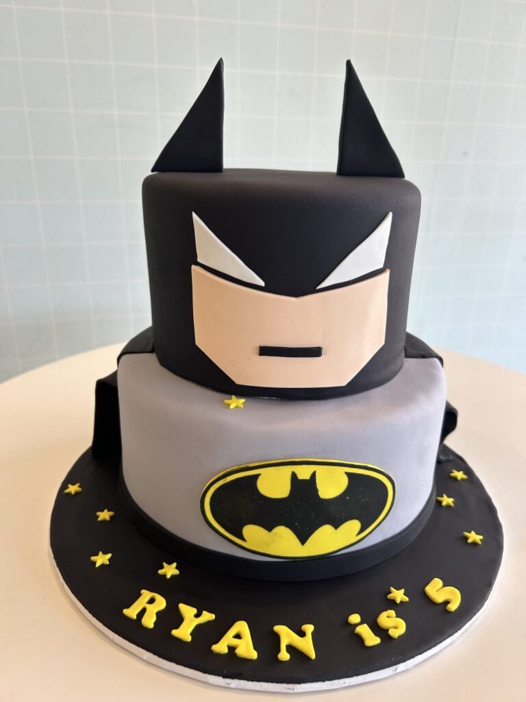 Batman Cake 2 Tier with edible fondant Batman Mask and Bat Logo