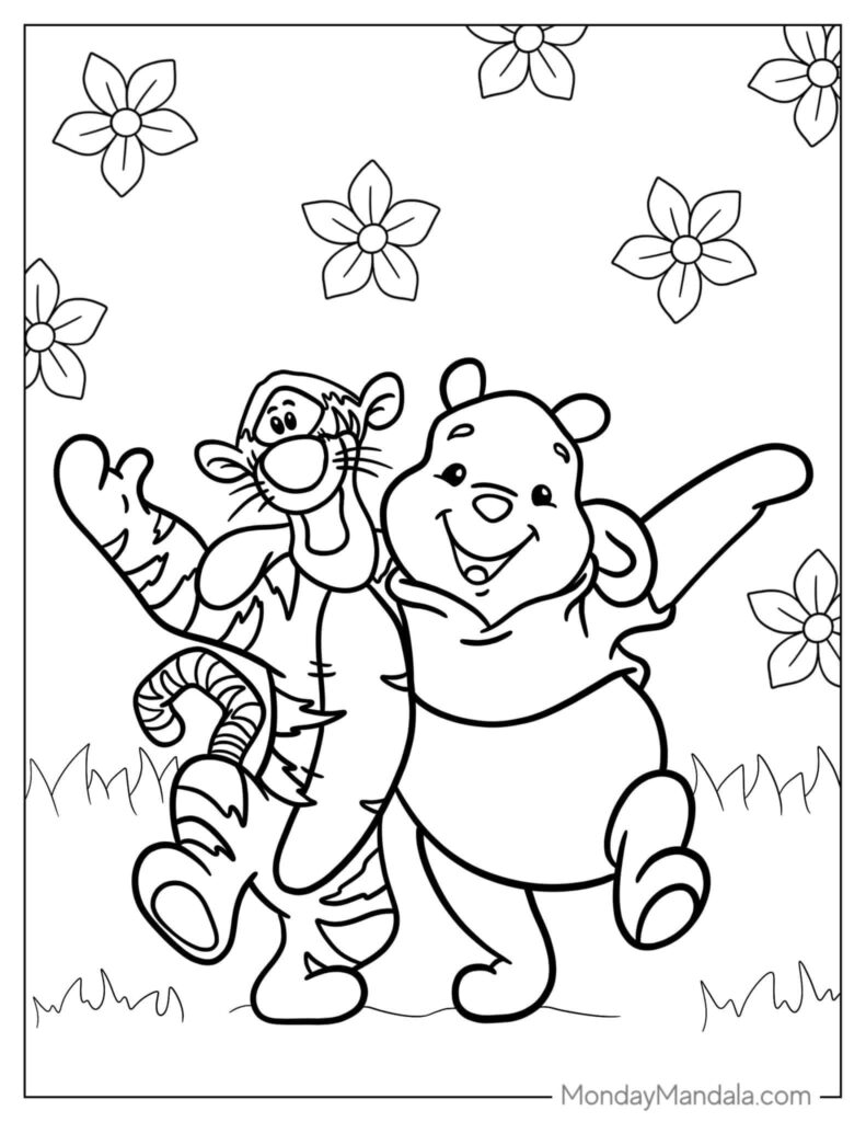 Winnie The Pooh and Tigger Coloring Pages Templates