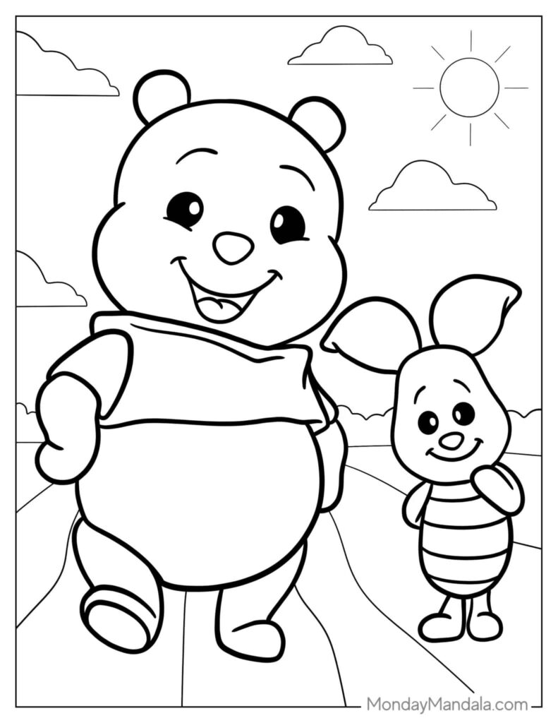 Winnie The Pooh and Piglet Coloring Page Templates