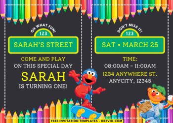 Coloring Pencils Sesame Street Birthday Party Invitations