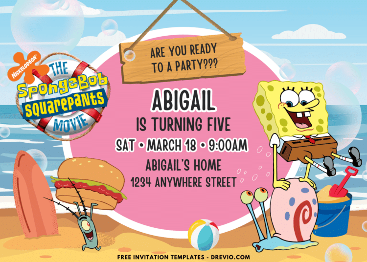 (Free Canva Template) Sea And Bubbles SpongeBob Birthday Party Kits