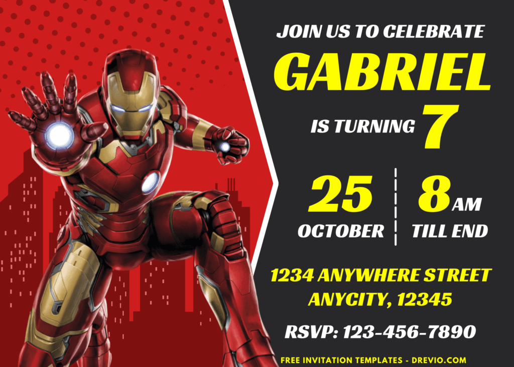 Marvel Avengers Iron Man Birthday Party Invitations