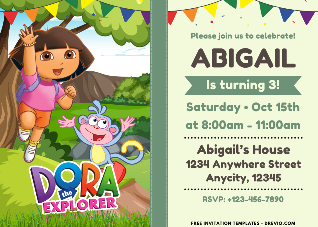 Dora The Explorer and Boots Birthday Party Invitations