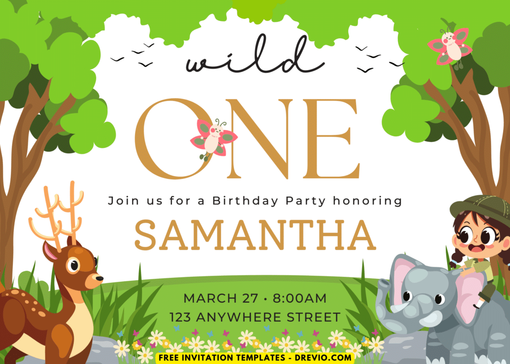 Safari Animal Birthday Party Invitations