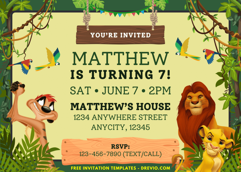 Disney Lion King Mufasa Birthday Party Invitations