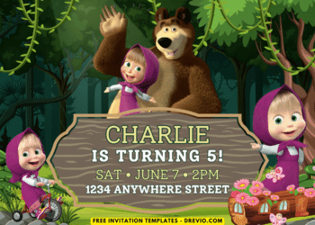 Masha And The Bear Birthday Party Invitations