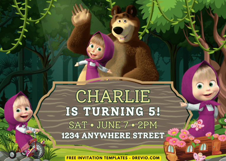 Masha And The Bear Birthday Party Invitations