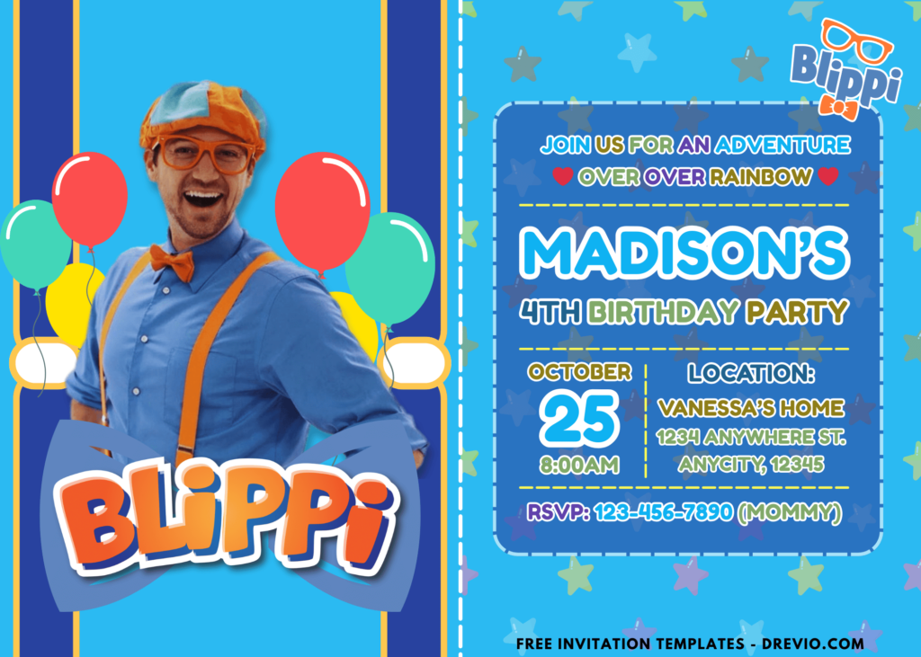 Blippi Birthday Party Invitations