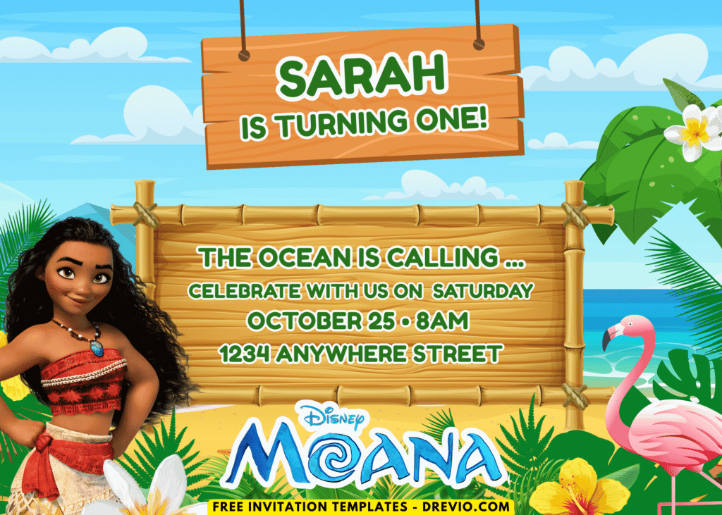Summer Moana Birthday Party Invitations