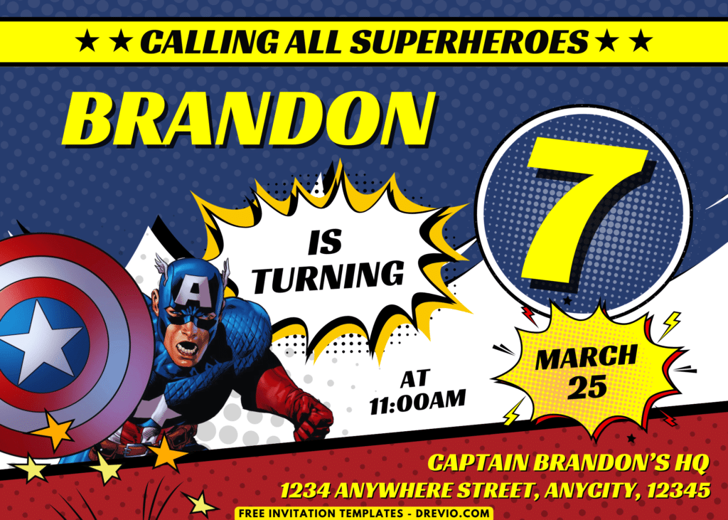 Marvel Comic Captain America Birthday Party Invitations 