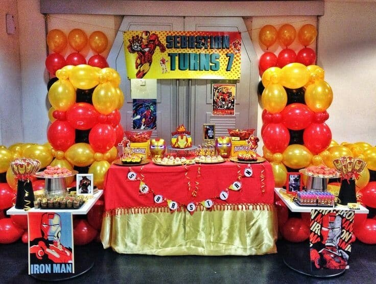 Red and Yellow Balloon Decoration for Iron Man themed birthday