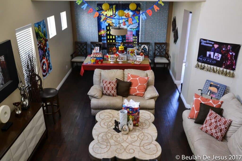 Iron Man Marvel Birthday Setup in living room