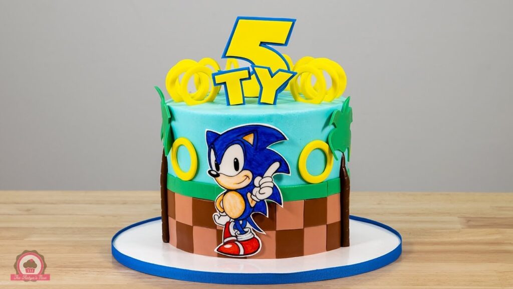 Sonic the Hedgehog Birthday Cake with Sonic Cake Topper