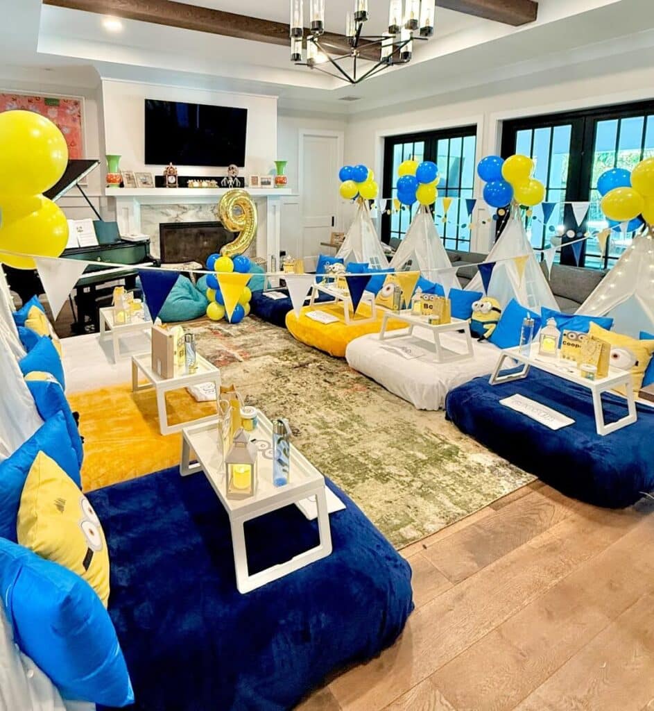 Minions Birthday Party setup in the living room