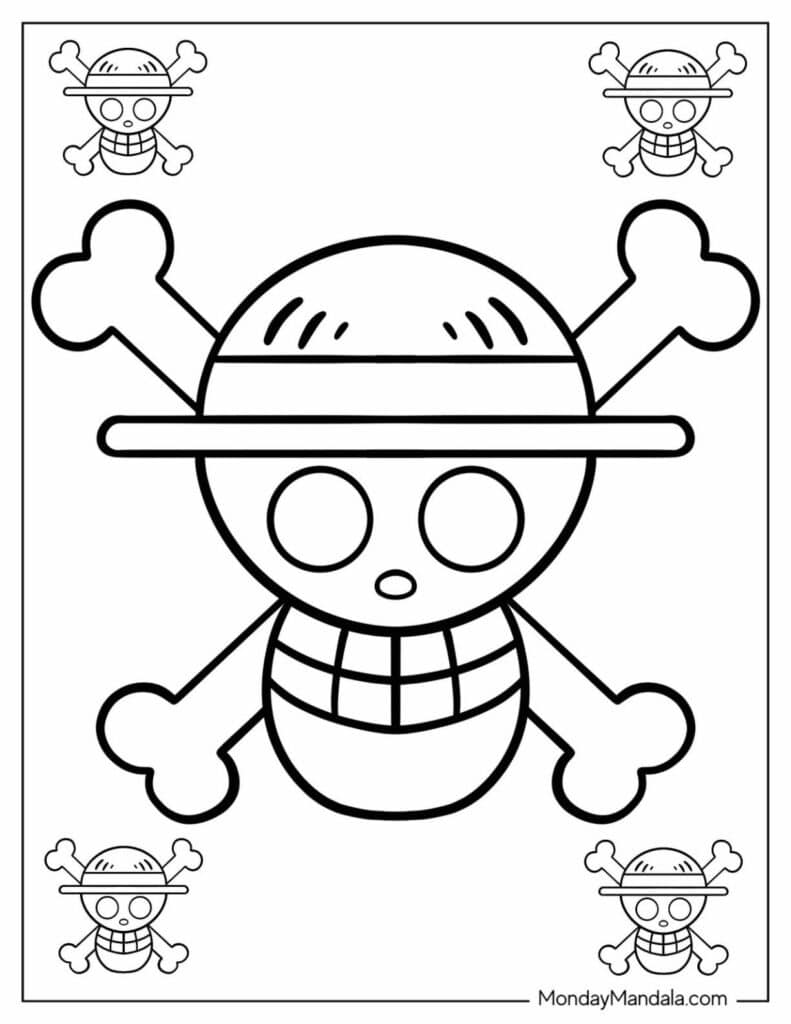 One Piece Mugiwara Straw Hat Pirate Flag Coloring Pages Templates
