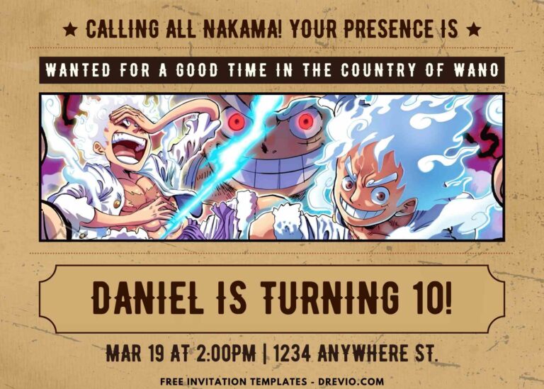 One Piece Luffy Gear 5 Wano Birthday Party Invitations