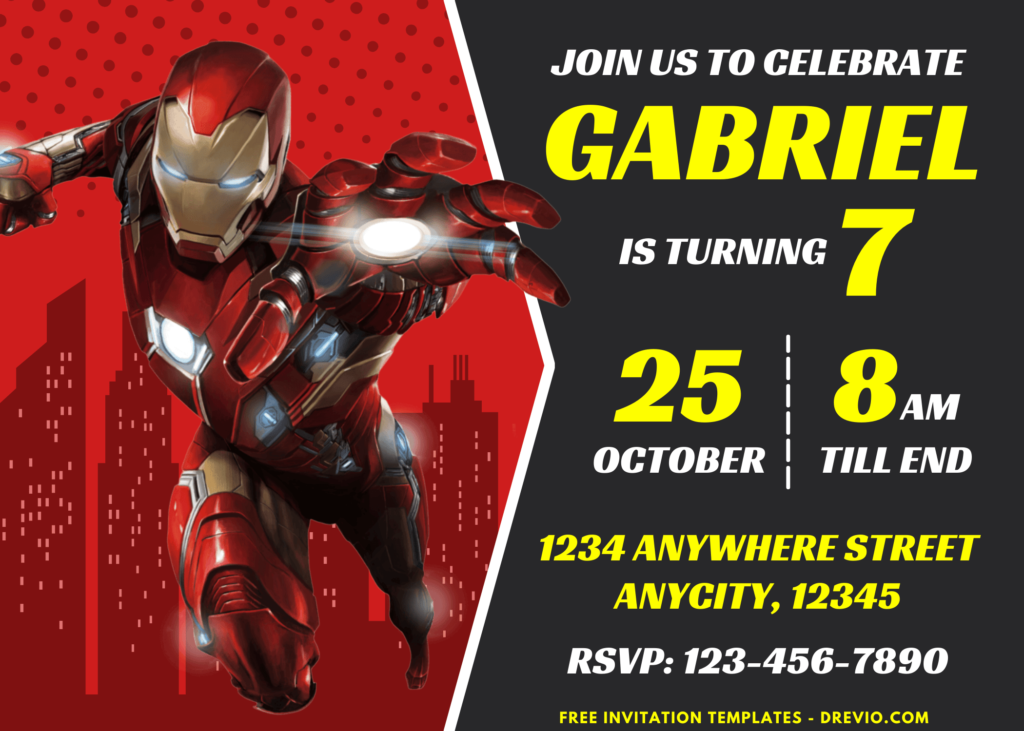 Avengers Iron Man Birthday Party Invitations