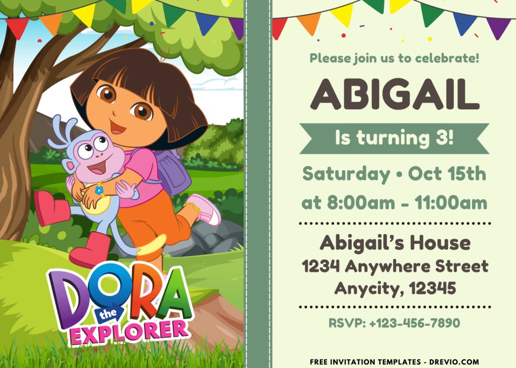 Dora The Explorer Jungle Birthday Party Invitations