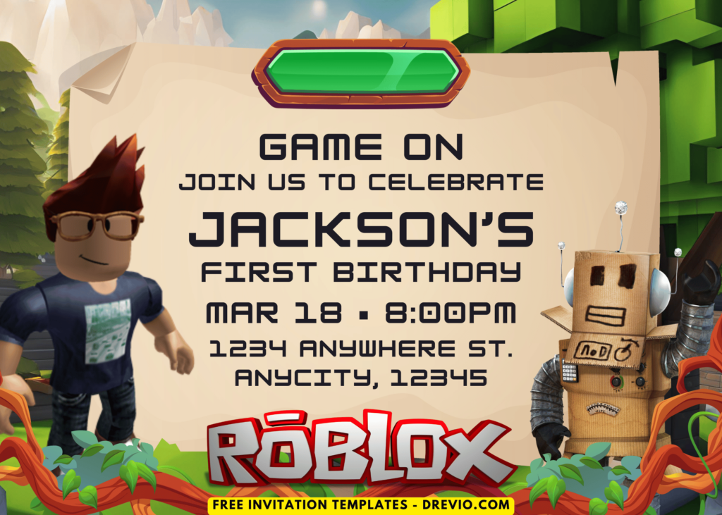 Game On Roblox Birthday Party Invitations