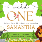 (Free Canva Template) Wild One Safari Animal Birthday Party Kits