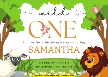 Wild One Safari Animal Birthday Party Invitations