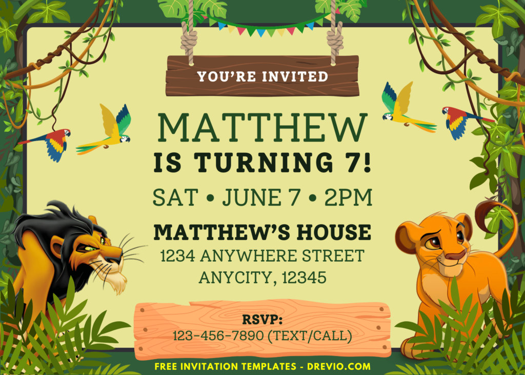 Disney Lion King Birthday Party Invitations