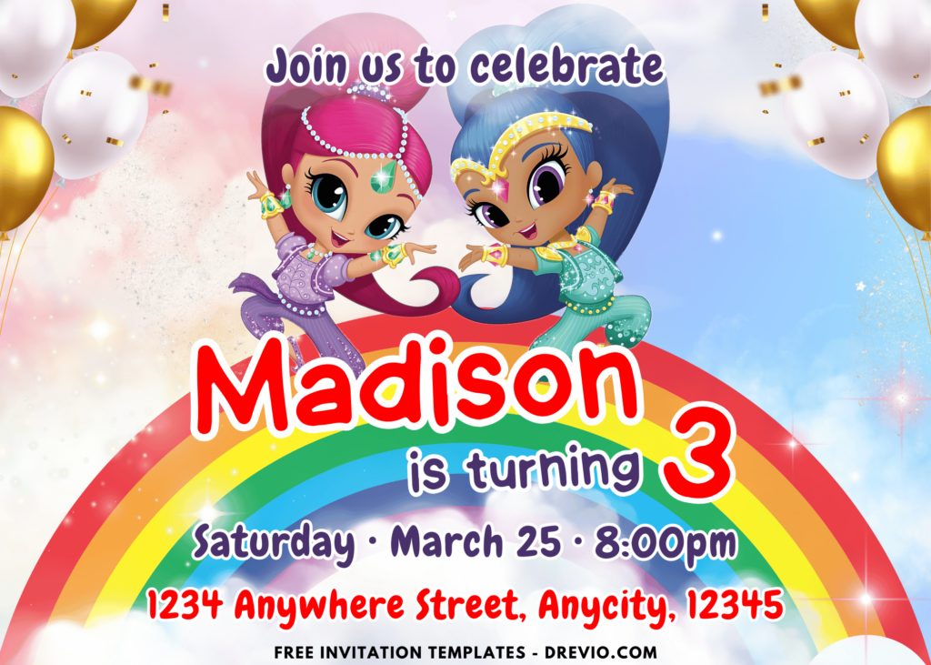 Rainbow Bridge Shimmer And Shine Birthday Invitations