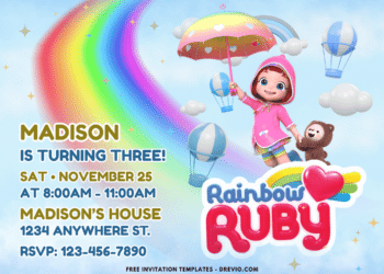 Sparkling Rainbow Ruby Birthday Party Invitations