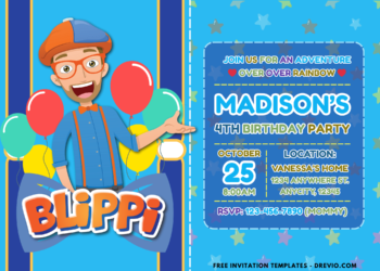Colorful Stars Blippi Birthday Party Invitations