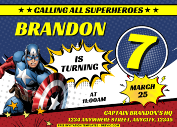 Captain America Birthday Party Invitations