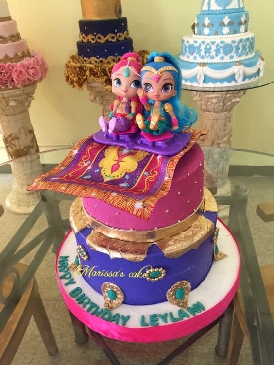 2 Tier Pink and Purple Shimmer And Shine Birthday Cake